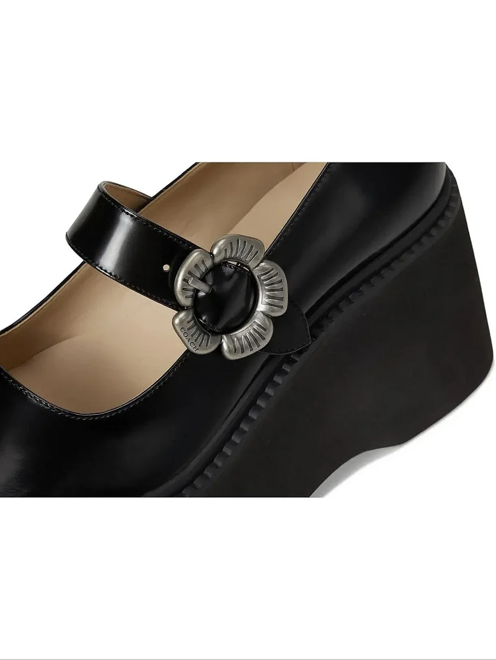Coach Tea Rose Platform Mary Jane Shoes Black 9.5 Emo Whimsigoth 70s Chunky